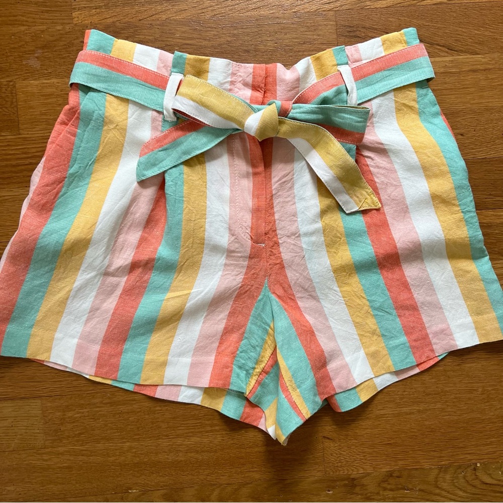 LOFT Striped linen paper bag shorts